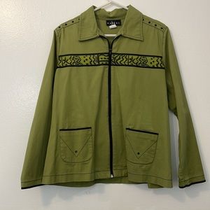 Kashel medium green zipper down long sleeve safari style shirt